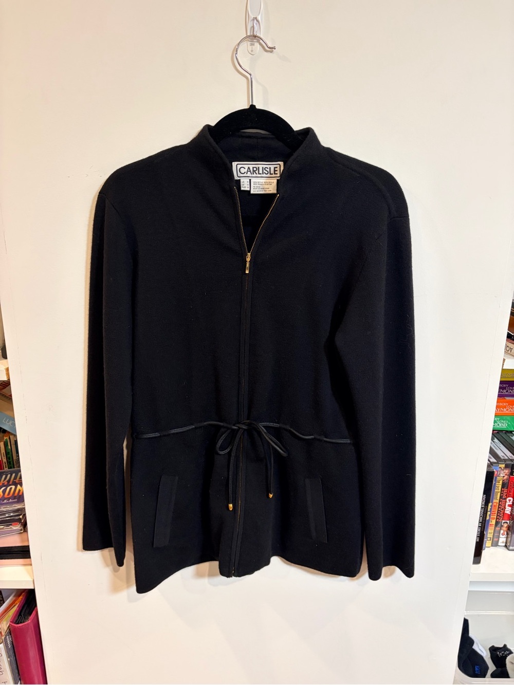 Carlisle Black Zip-Front Drawstring Cardigan Jacket